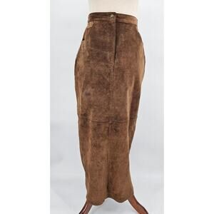 Vtg Laura Leigh Ltd. Women's M Brown Genuine Leather Western Cowgirl Maxi Skirt